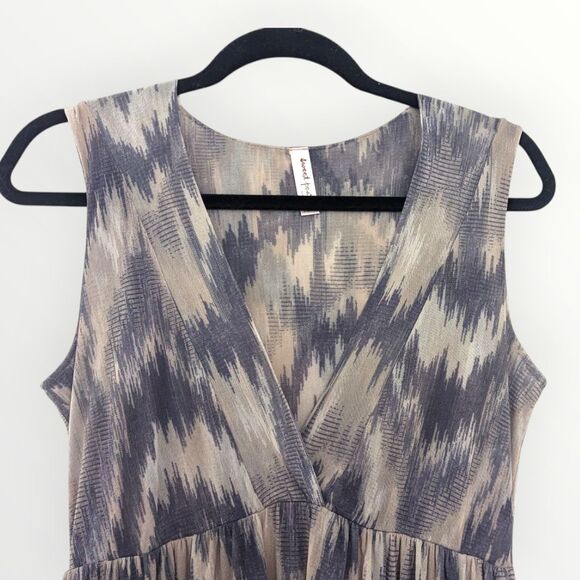 Sweet Pea Y2K Mesh Maxi Dress Medium Ikat Print Empire Waist Gray Beige - Picture 2 of 8